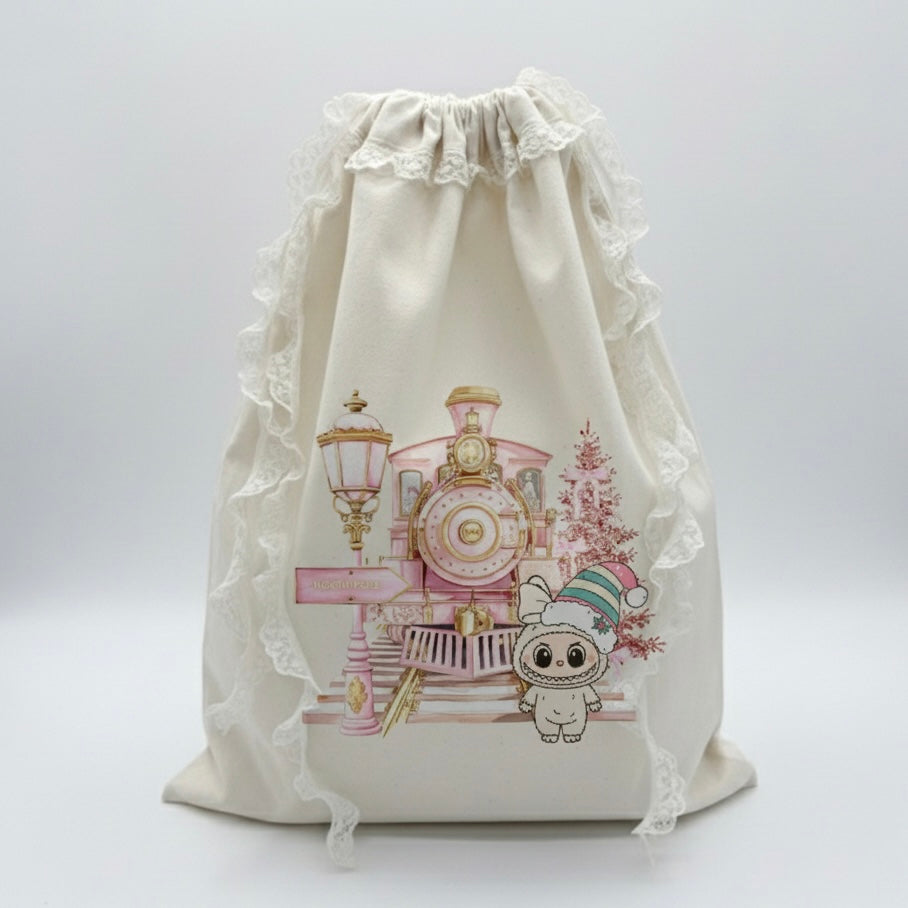 Personalised Labubu Handmade Sack - Pink Train