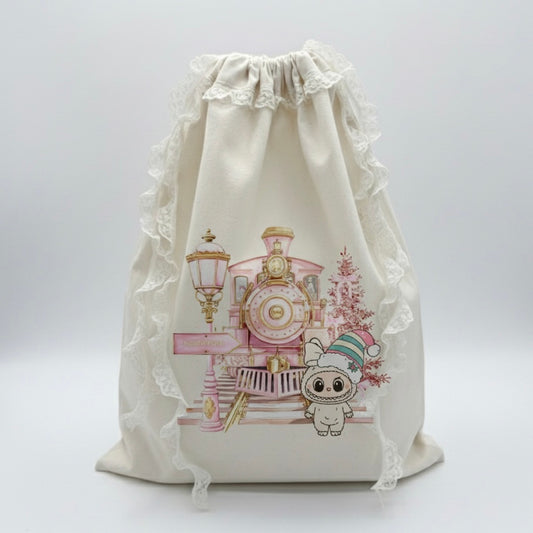 Personalised Labubu Handmade Sack - Pink Train
