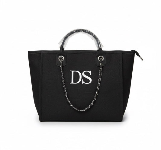 Personalised Canvas Chain Tote Bag – Monogram Design | Black