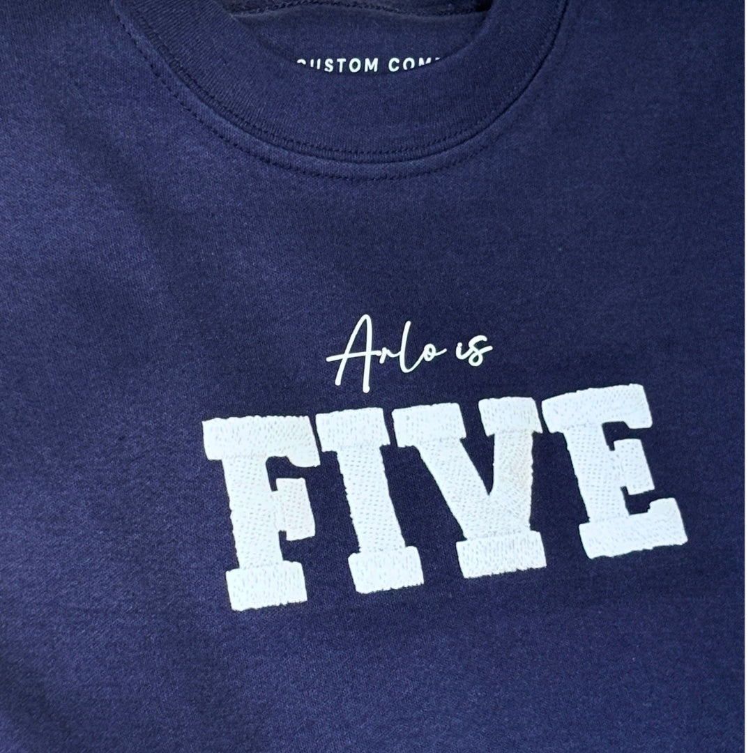 Childrenās Birthday Navy T-Shirt - Faux Embroidery 3D Print