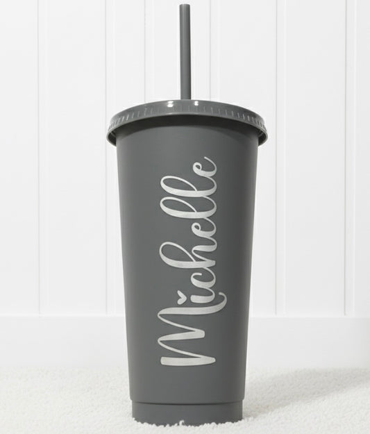 Personalised 16oz Reusable Tumbler | Custom Name Cup with Straw & Lid
