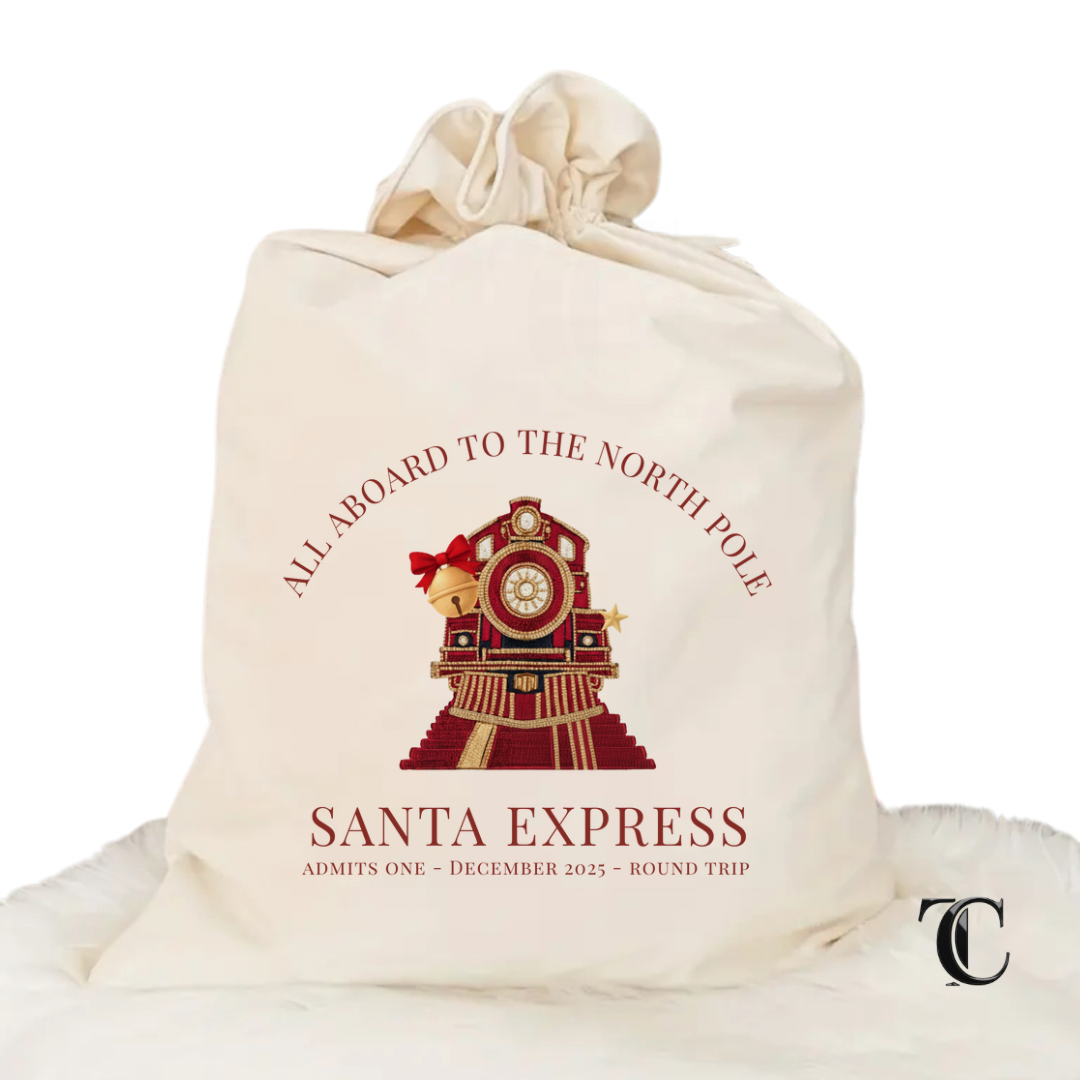 Personalised Christmas Santa Sack | Faux Embroidery Express Train