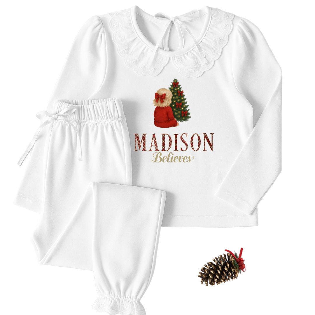 Girls Personalised Frilly Christmas Pyjama’s -