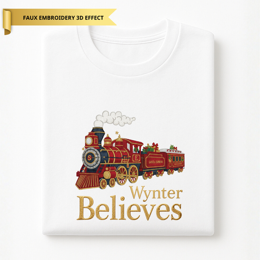 Children’s Express Train Believes T-Shirt - Faux Embroidery 3D Print