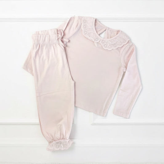 Personalised Girls Long Sleeve Frilled Pyjama’s - Pink