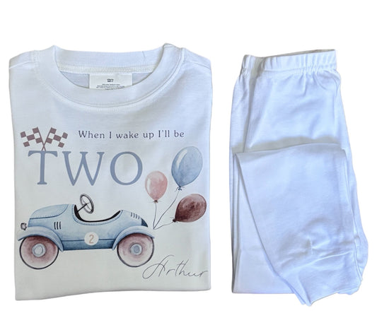 When I Wake Up I’ll Be TWO - Children's Birthday Pyjama’s - Racing Car