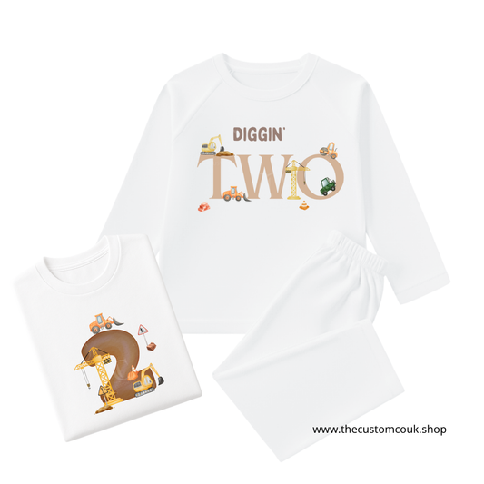 Custom Kids Birthday Pyjamas and Matching T-shirt Bundle Set