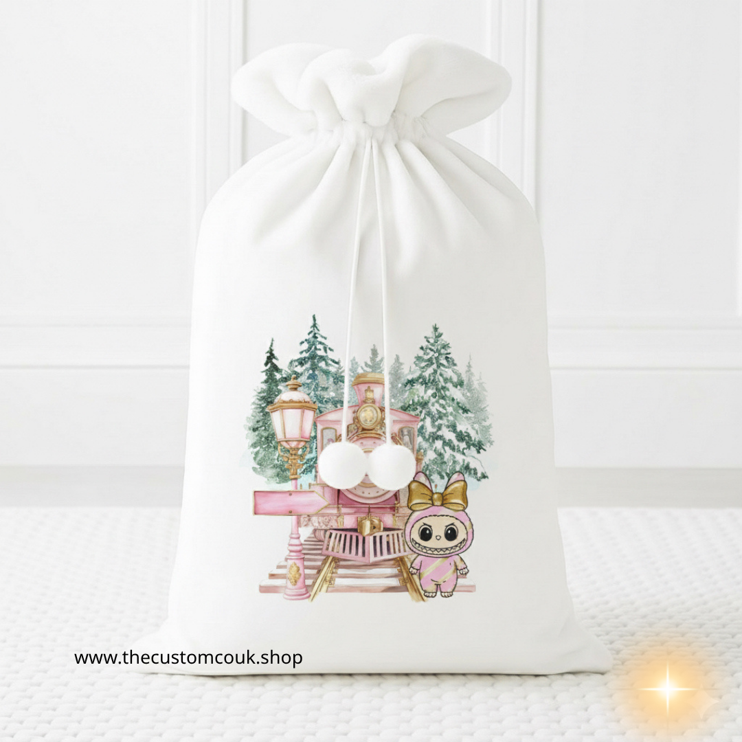 Personalised Labubu Christmas Sack - Pink Train