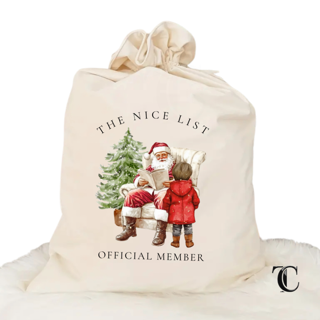 Personalised Christmas Velvet Santa Sack - Little boy & Santa
