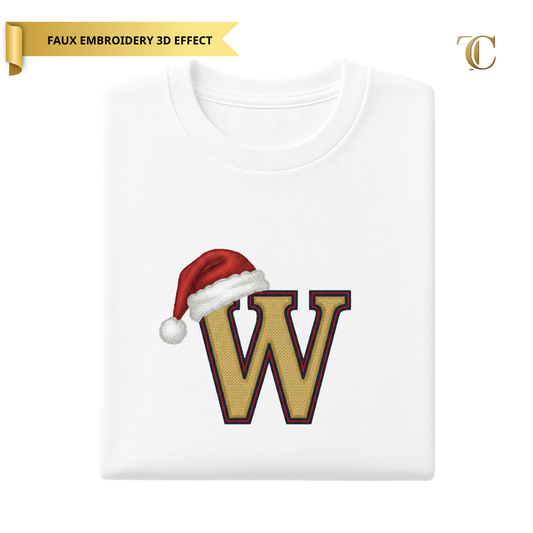 Personalised Santa Hat Initial T-Shirt - Faux Embroidery 3D Print