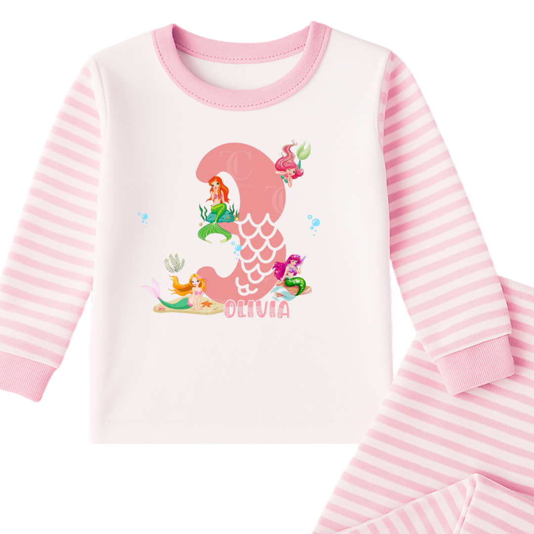 Girls Princess Mermaid Birthday Pyjamas