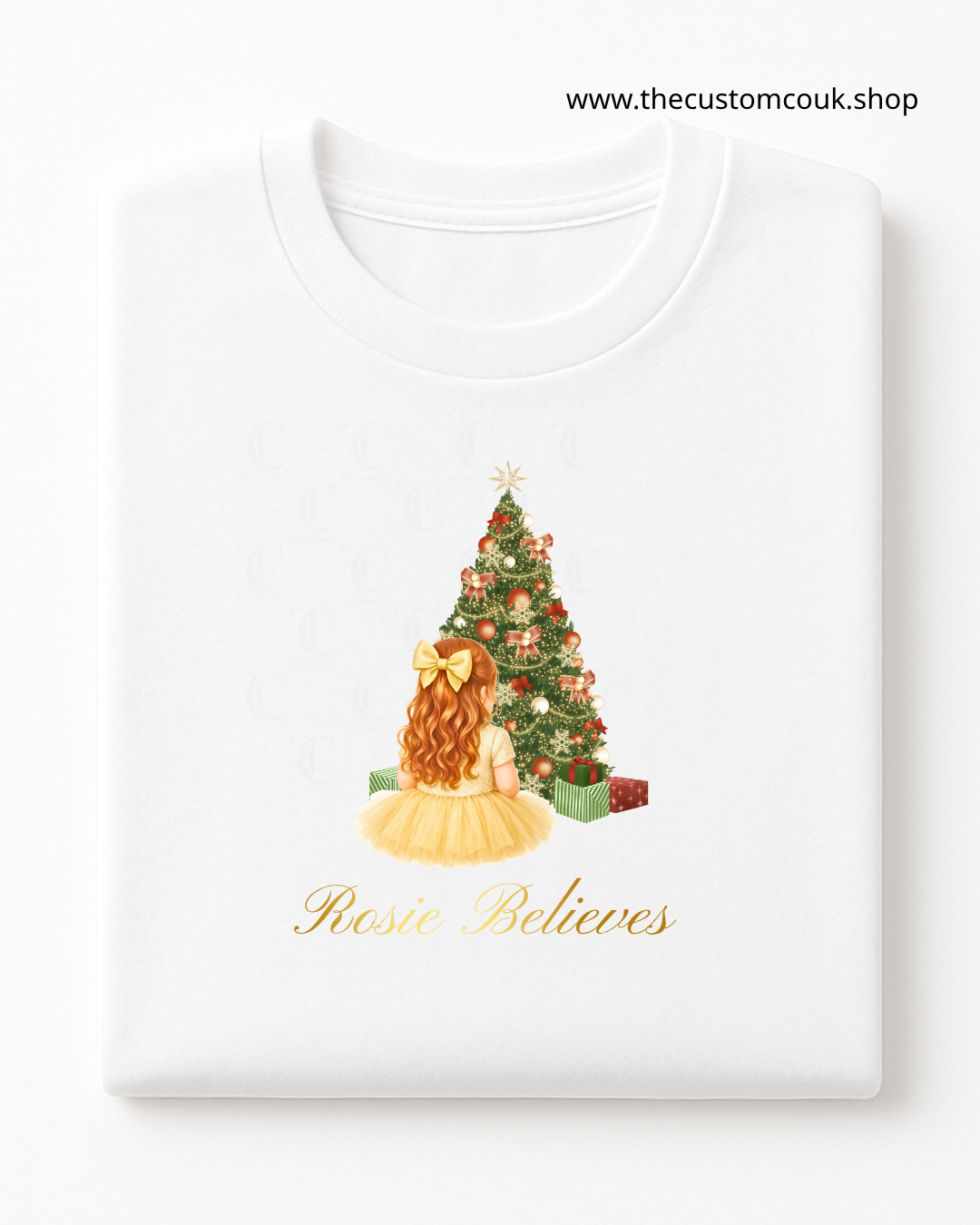 Personalised Little Girl's Christmas T-Shirt | Gold