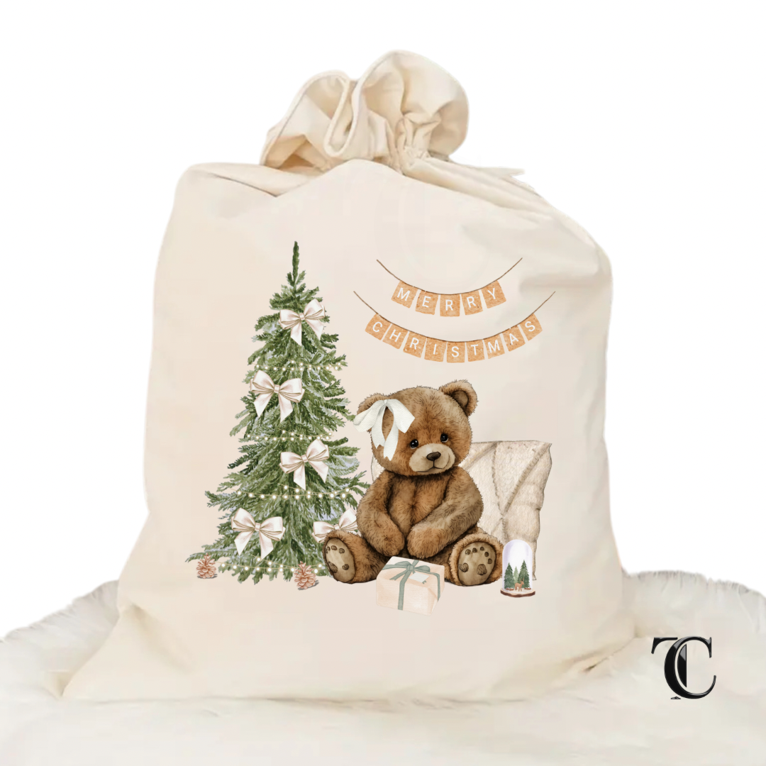 Custom Teddy Bear Christmas Velvet Santa Sack