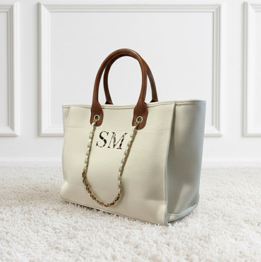 Personalised Canvas Chain Tote Bag - Off White