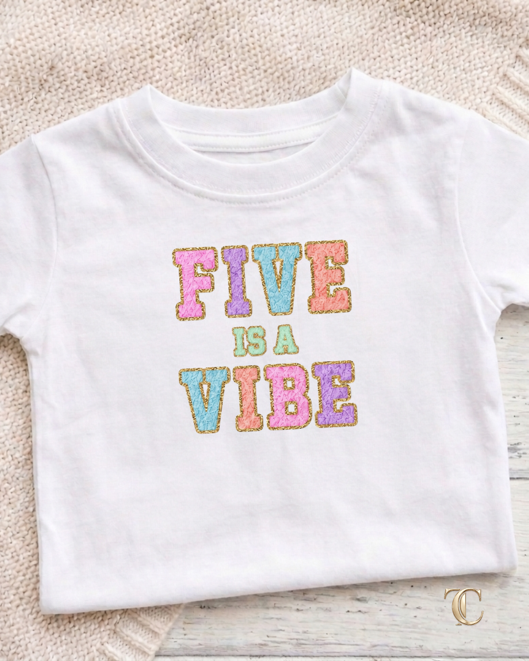 Five Is a Vibe Personalised 5th Birthday T Shirt for Children