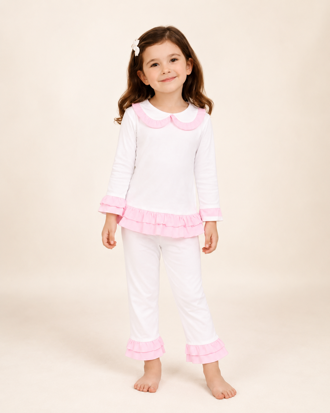 Pink Frill Childrens Personalised Cotton Pyjamas