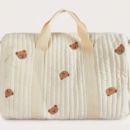 Personalised Hospital Bag – Embroidered Teddy Bear Print | Cotton Baby Changing Bag