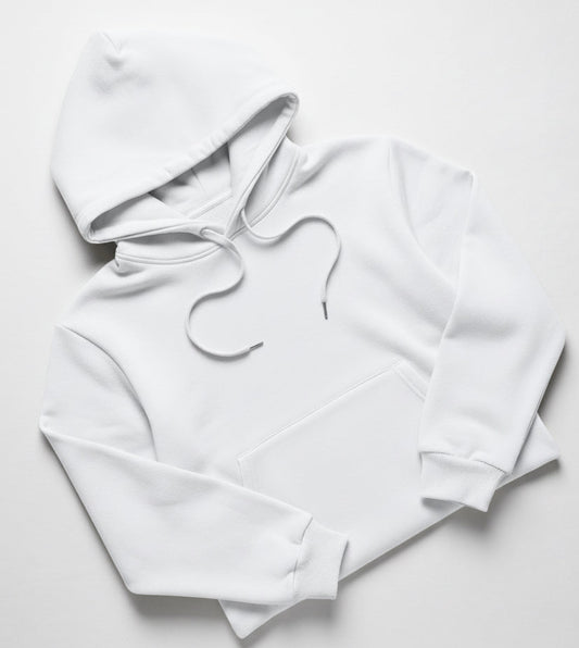 White hoodie on a light gray background