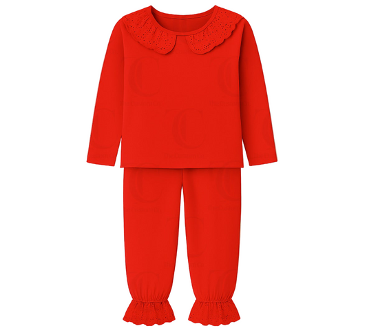 Children's Red Frilly Pyjamas – Cute Bear Design