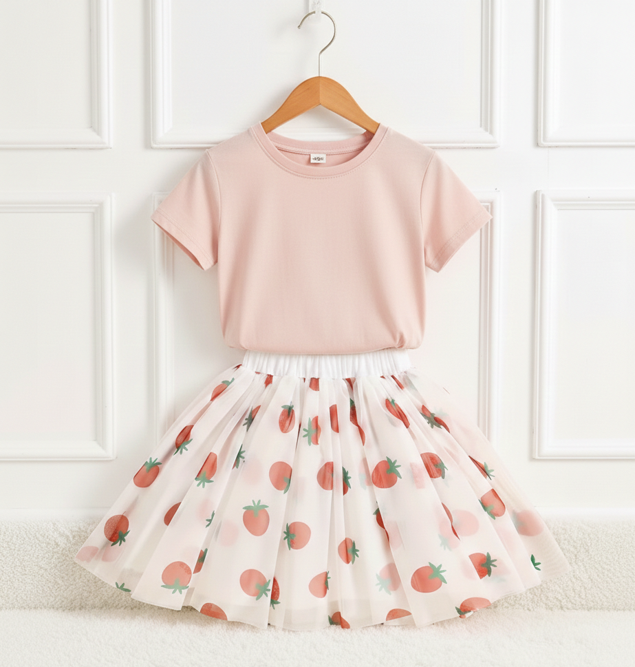 Strawberry Print Mesh Tutu Skirt