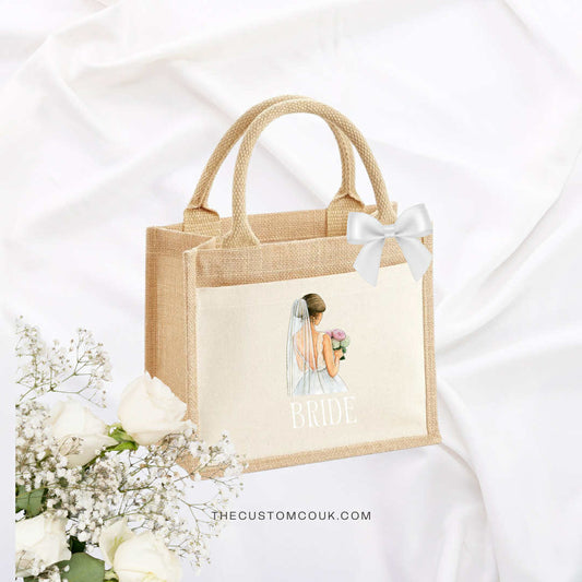 Custom Bride & Bridesmaid Mini Tote Bag – Personalised Canvas Wedding Gift