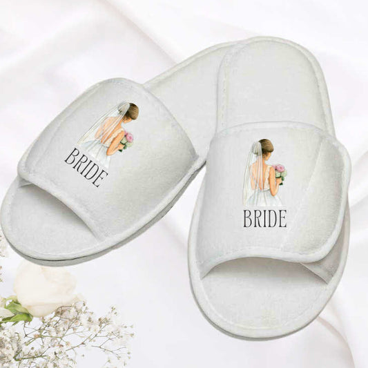 Personalised White Slippers - Bride/Bridesmaids Gifts