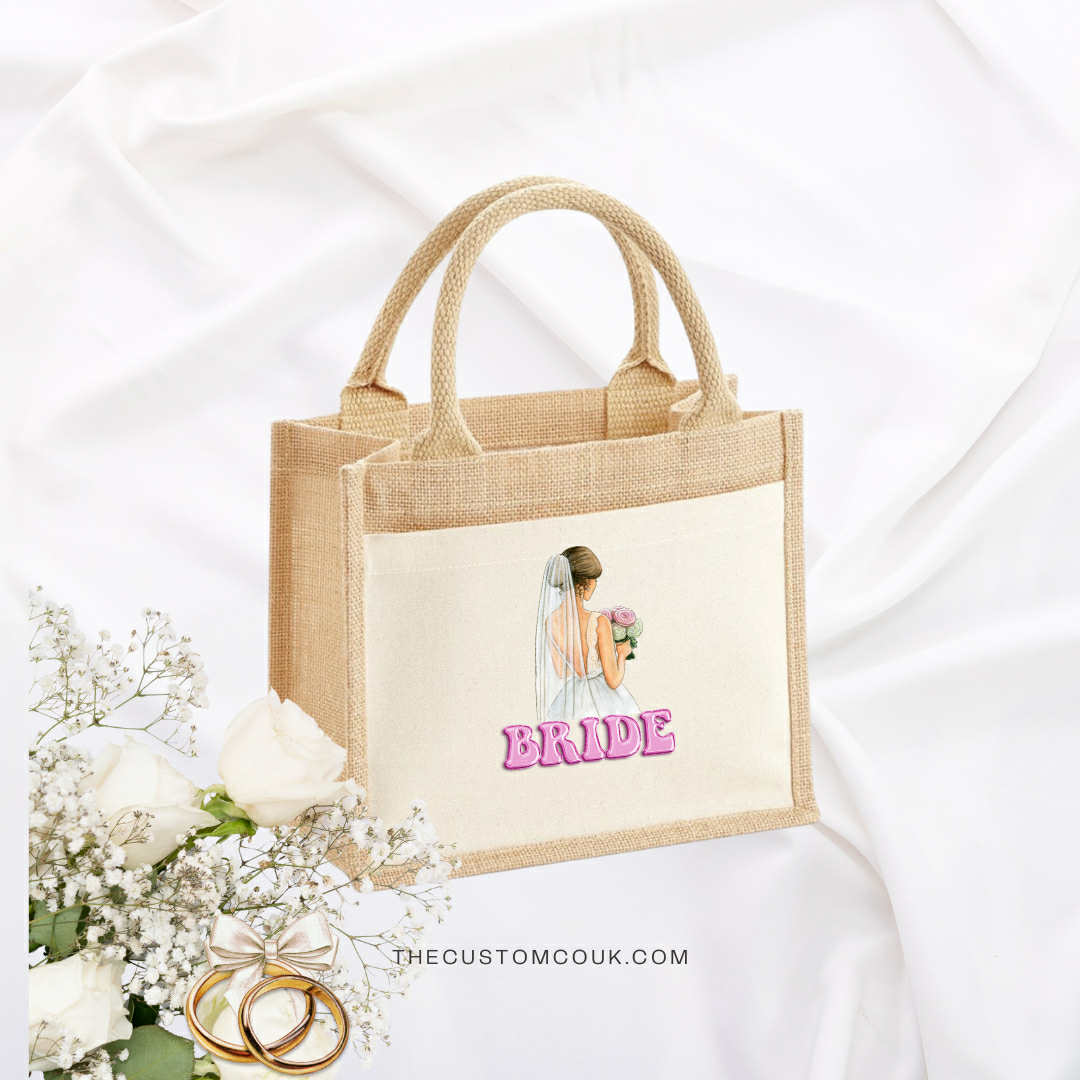 Custom Bride & Bridesmaid Mini Tote Bag – Personalised Canvas Wedding Gift