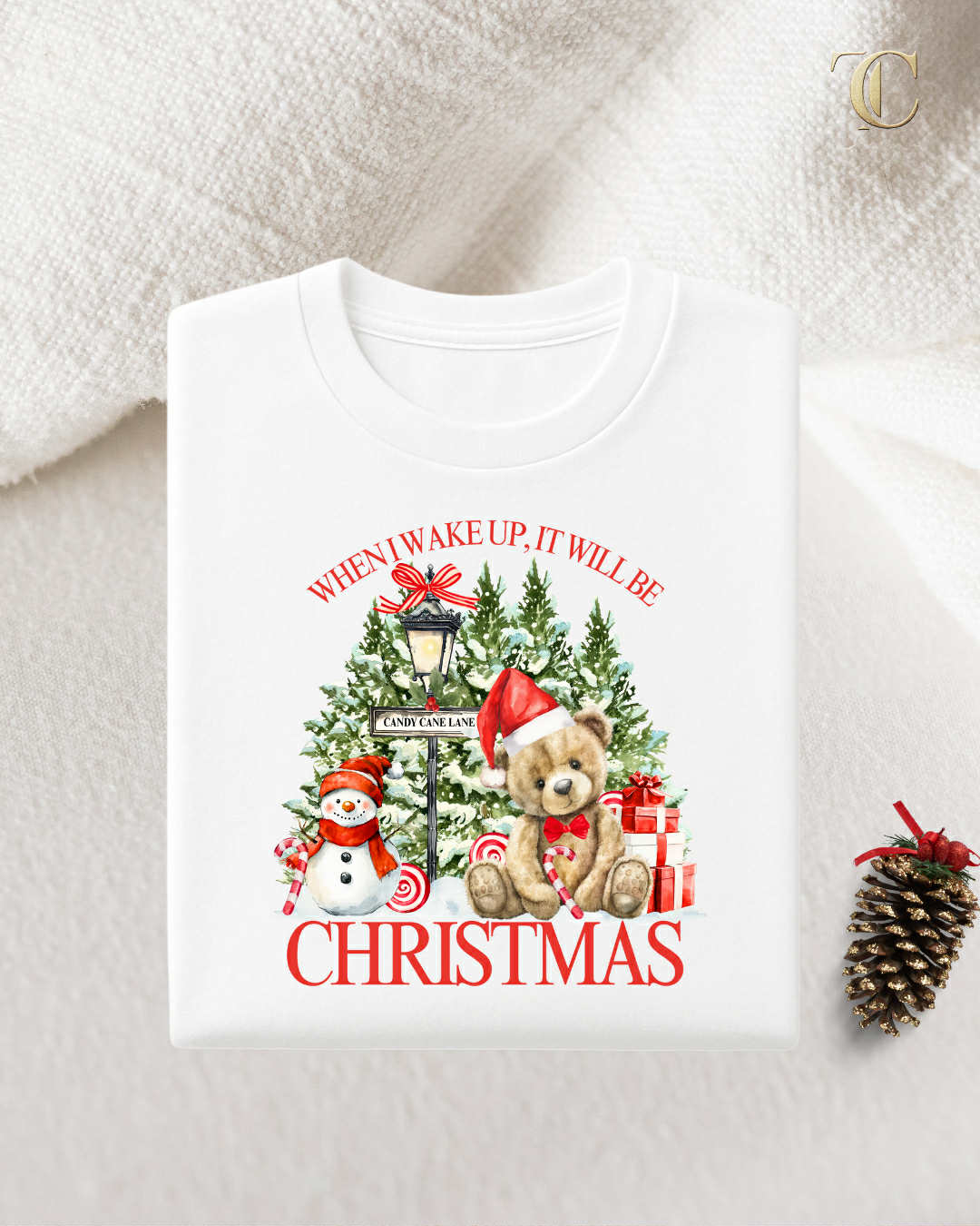 Personalised Red Design Christmas T-Shirt - When I Wake up it will be Christmas