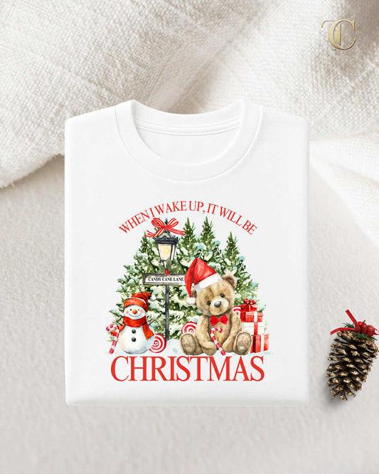 Personalised Red Design Christmas T-Shirt - When I Wake up it will be Christmas
