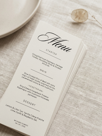 Custom Wedding Menu Cards | Customisable Paper Cards UK