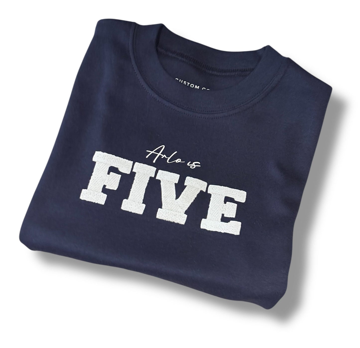 Children’s Birthday Navy T-Shirt - Faux Embroidery 3D Print