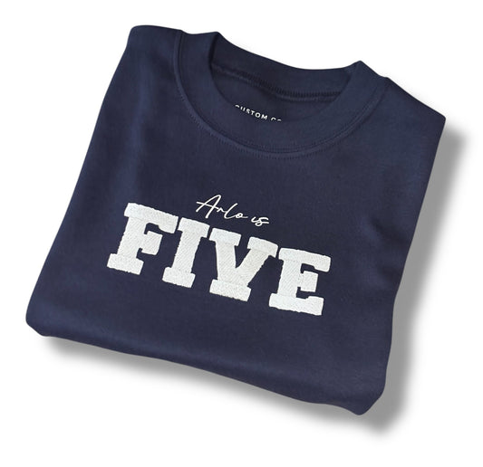 Children’s Birthday Navy T-Shirt - Faux Embroidery 3D Print