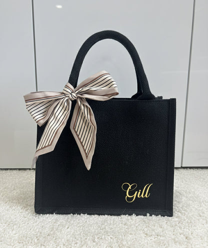 Personalised Mini Jute Gift Bag | Custom Name Tote | Party Favour Bag