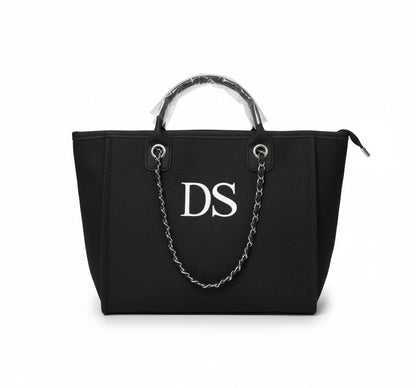 Personalised Canvas Chain Tote Bag – Monogram Design | Black