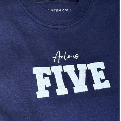 Children’s Birthday Navy T-Shirt - Faux Embroidery 3D Print