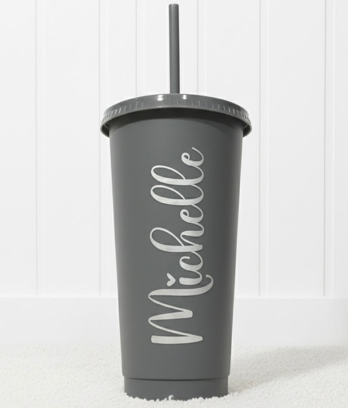 Personalised 16oz Reusable Tumbler | Custom Name Cup with Straw & Lid