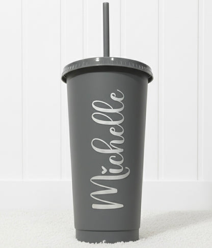 Personalised 16oz Reusable Tumbler | Custom Name Cup with Straw & Lid