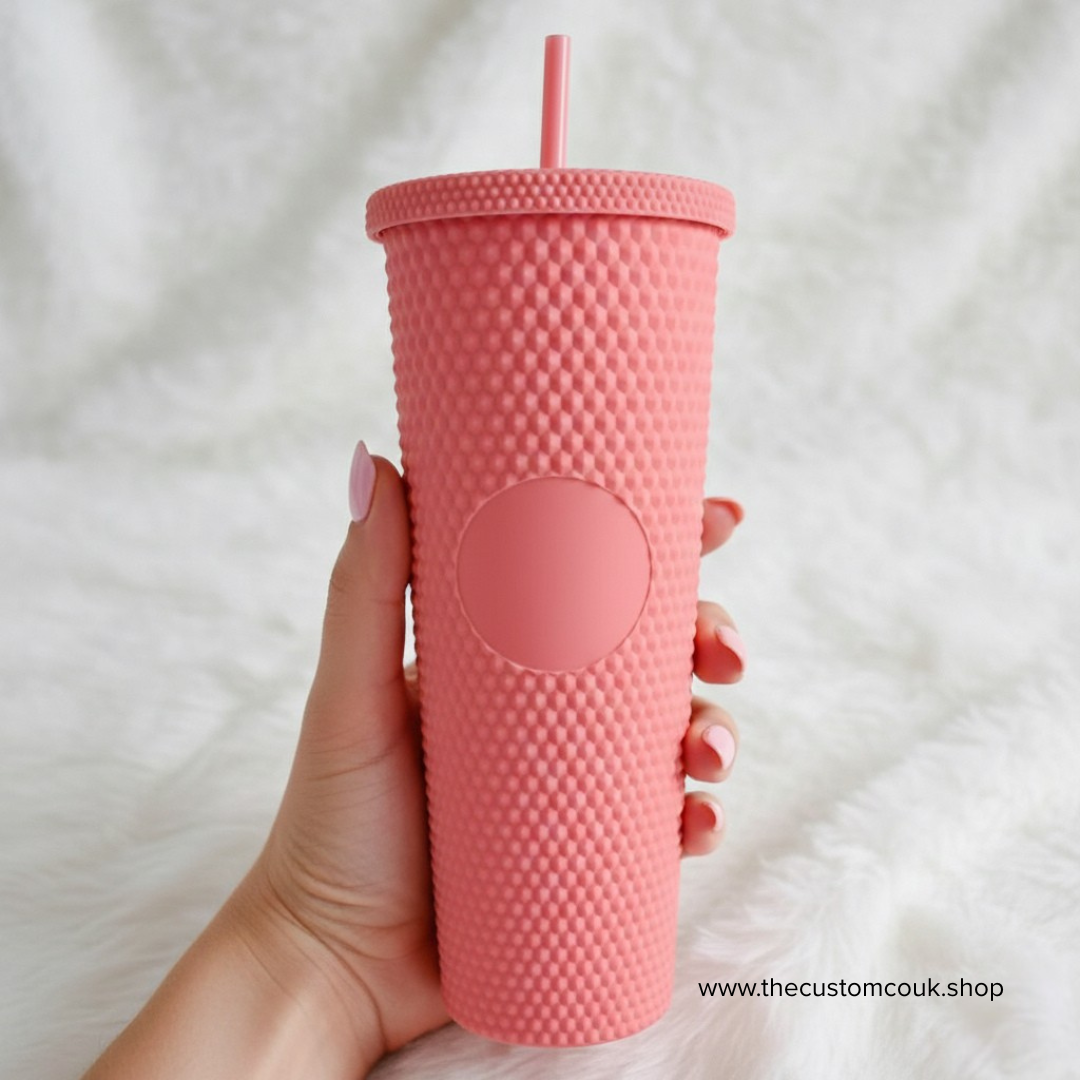 Personalised Starbucks Style Tumbler | Cup with Straw & Lid -Peach