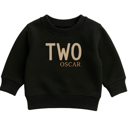 Children’s “TWO” Birthday Sweater - Faux Embroidery