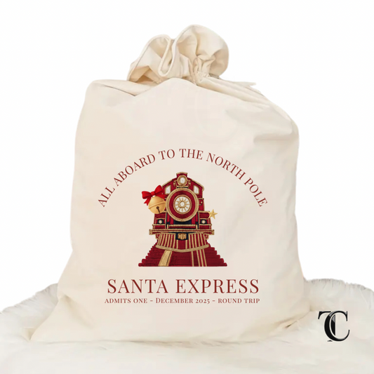 Personalised Christmas Santa Sack | Faux Embroidery Express Train