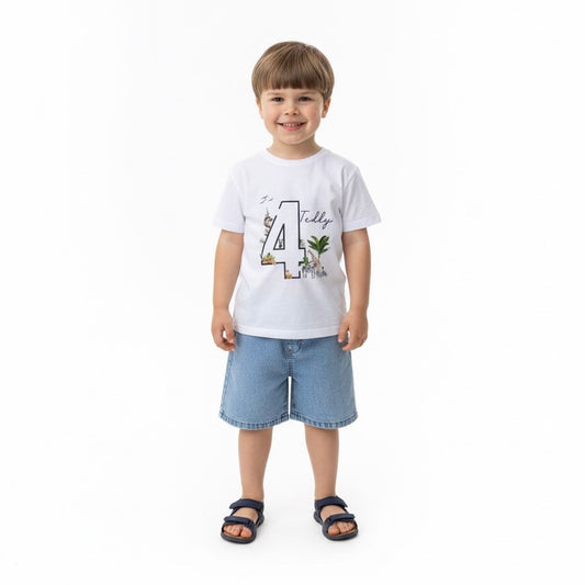 Personalised Children’s Birthday Number T-Shirt - Safari Animals Design