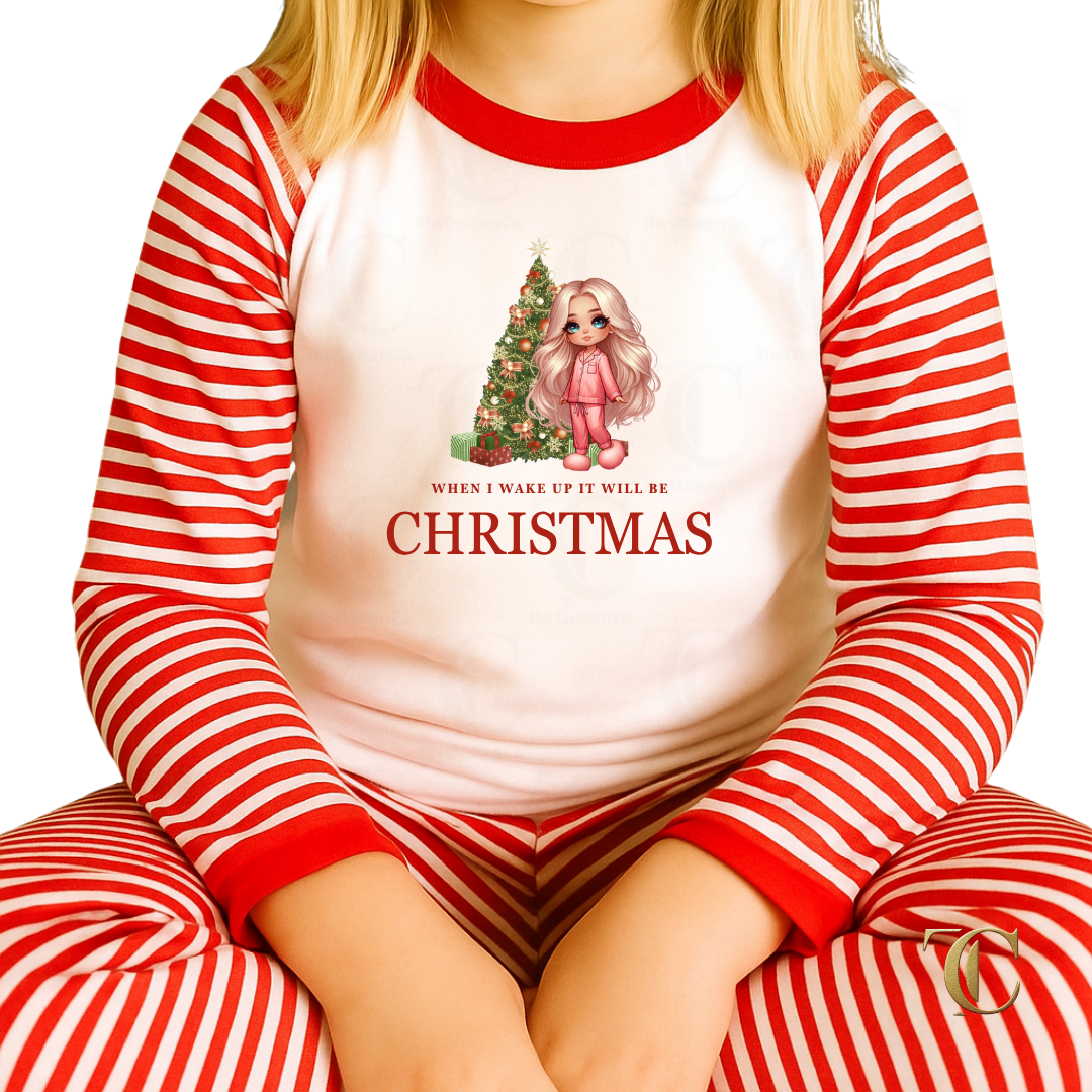 Personalised Little Girls Christmas Pyjama’s - Red Stripes