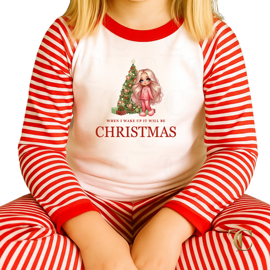 Personalised Little Girls Christmas Pyjama’s - Red Stripes