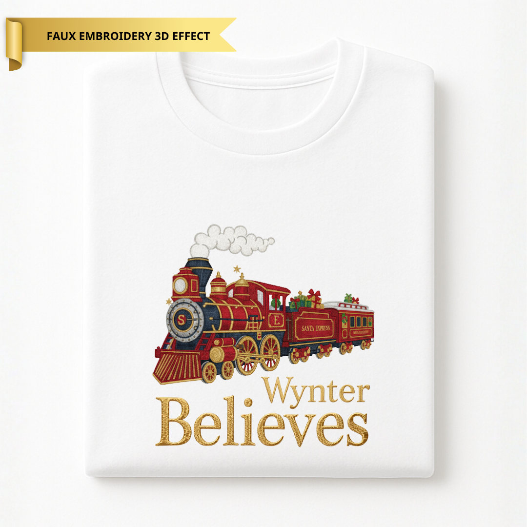 Children’s Express Train Believes T-Shirt - Faux Embroidery 3D Print