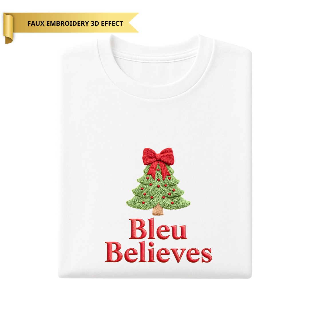 Personalised Christmas Tree T-Shirt - Faux Embroidery 3D Print