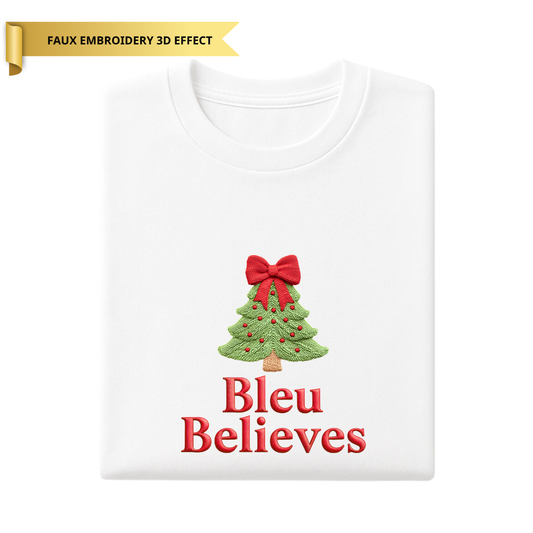 Personalised Christmas Tree T-Shirt - Faux Embroidery 3D Print
