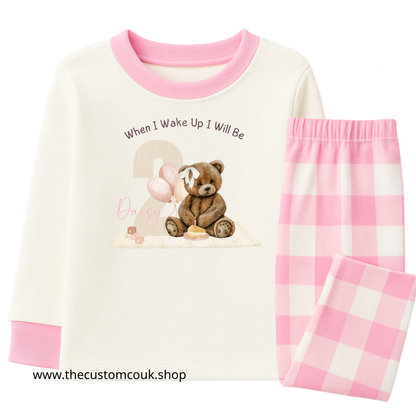 Personalised “When I Wake Up I Will Be…” Birthday Pyjamas | Teddy & Balloons Design