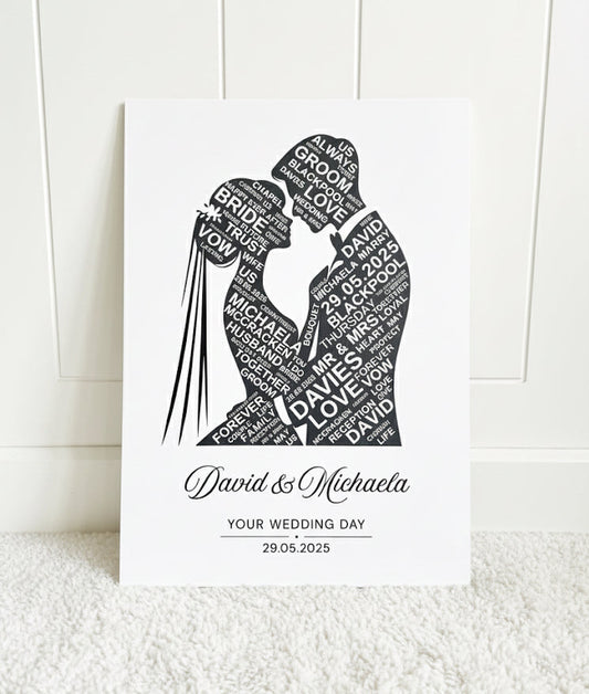 Word Art Silhouette Wedding Keepsake Gift