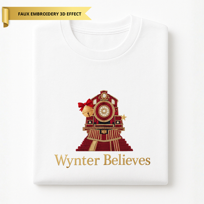Children’s Express Train Believes T-Shirt - Faux Embroidery 3D Print