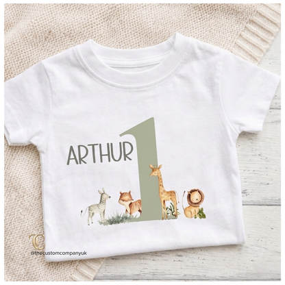 Personalised Children’s Birthday T-Shirt - Safari Animals
